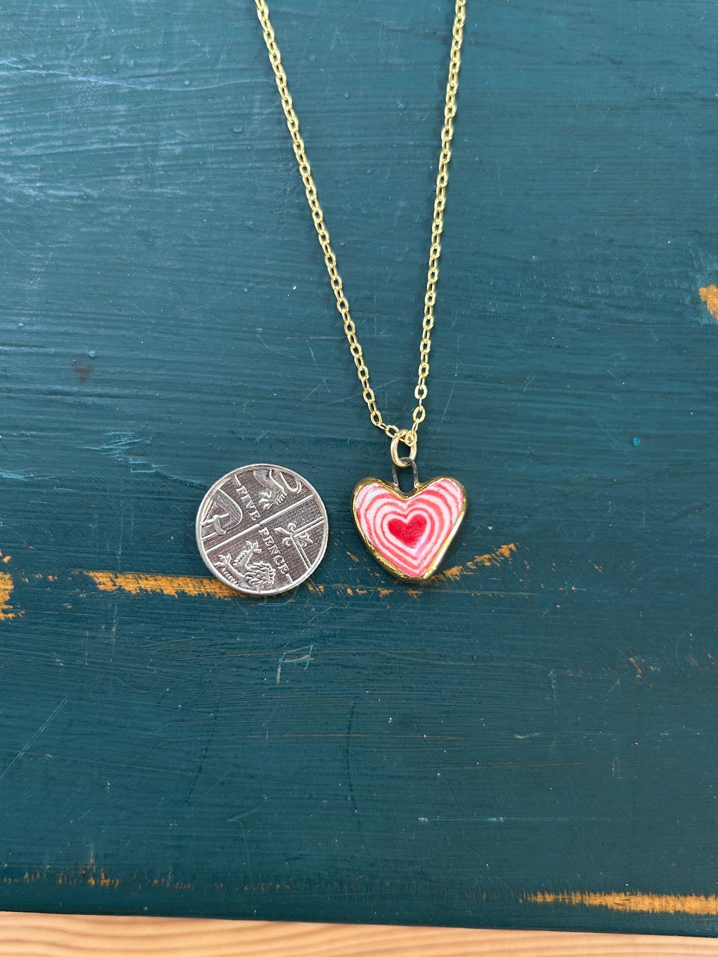 Hand-Sculpted Porcelain Heart Pendant: 24k Gold Lustre Ceramic Necklace Charm