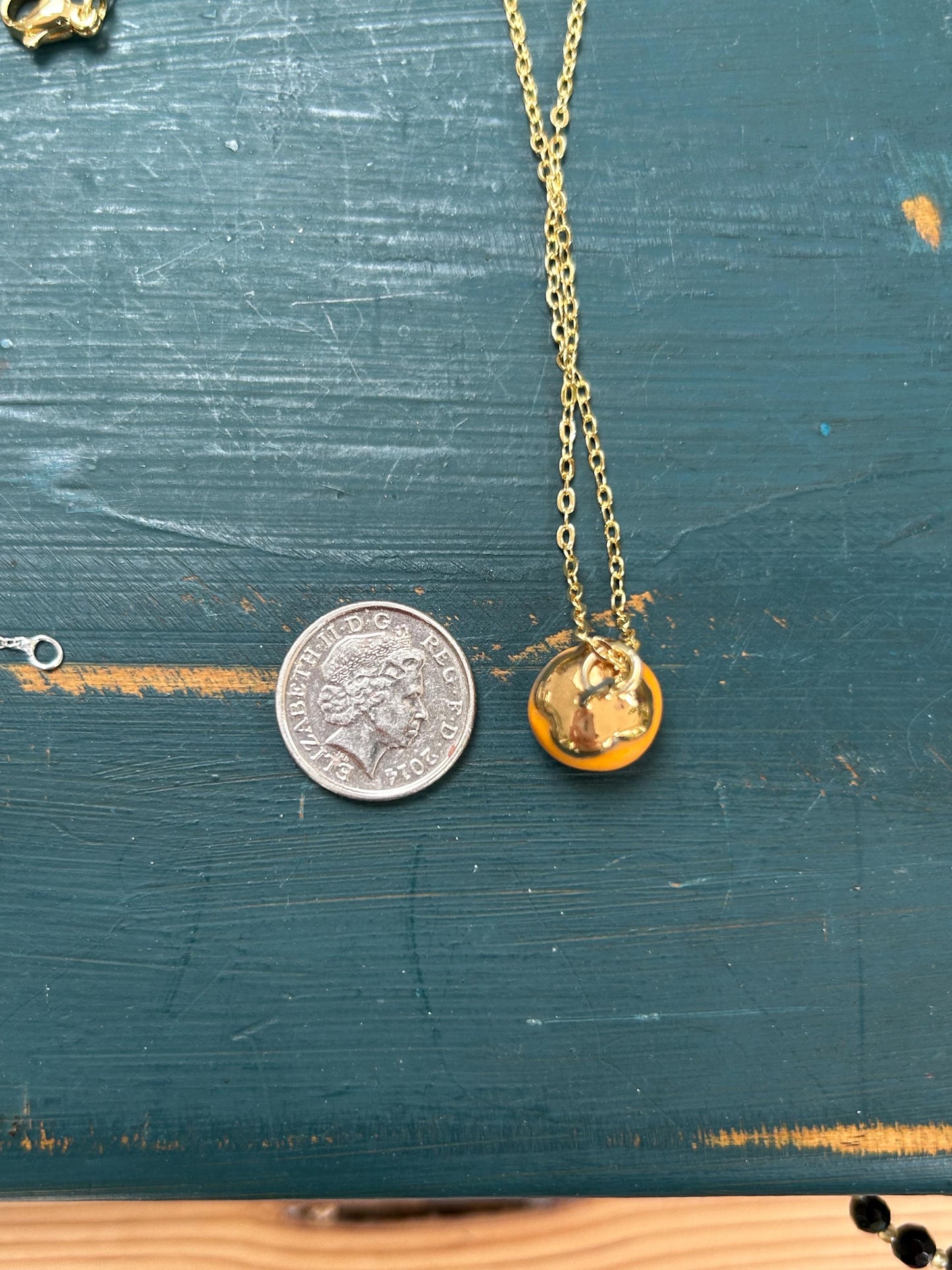 Hand-Sculpted Porcelain Persimmon Pendant: 24k Gold Lustre Ceramic Necklace Charm