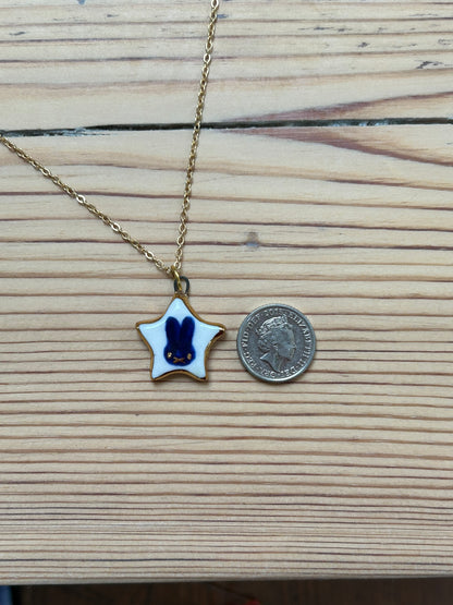 Hand-Sculpted Porcelain Miffy Pendant: 24k Gold Lustre Ceramic Necklace Charm