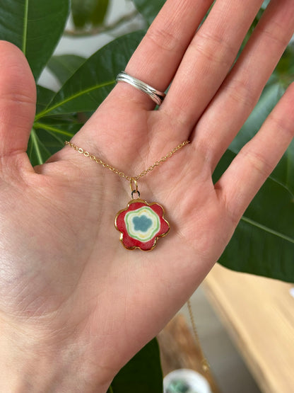 Hand-Sculpted Porcelain Flower Pendant: 24k Gold Lustre Ceramic Necklace Charm