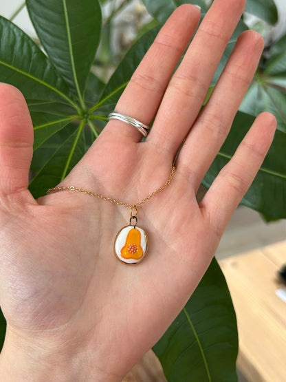 Hand-Sculpted Porcelain Butternut Squash Pendant: 24k Gold Lustre Ceramic Necklace Charm