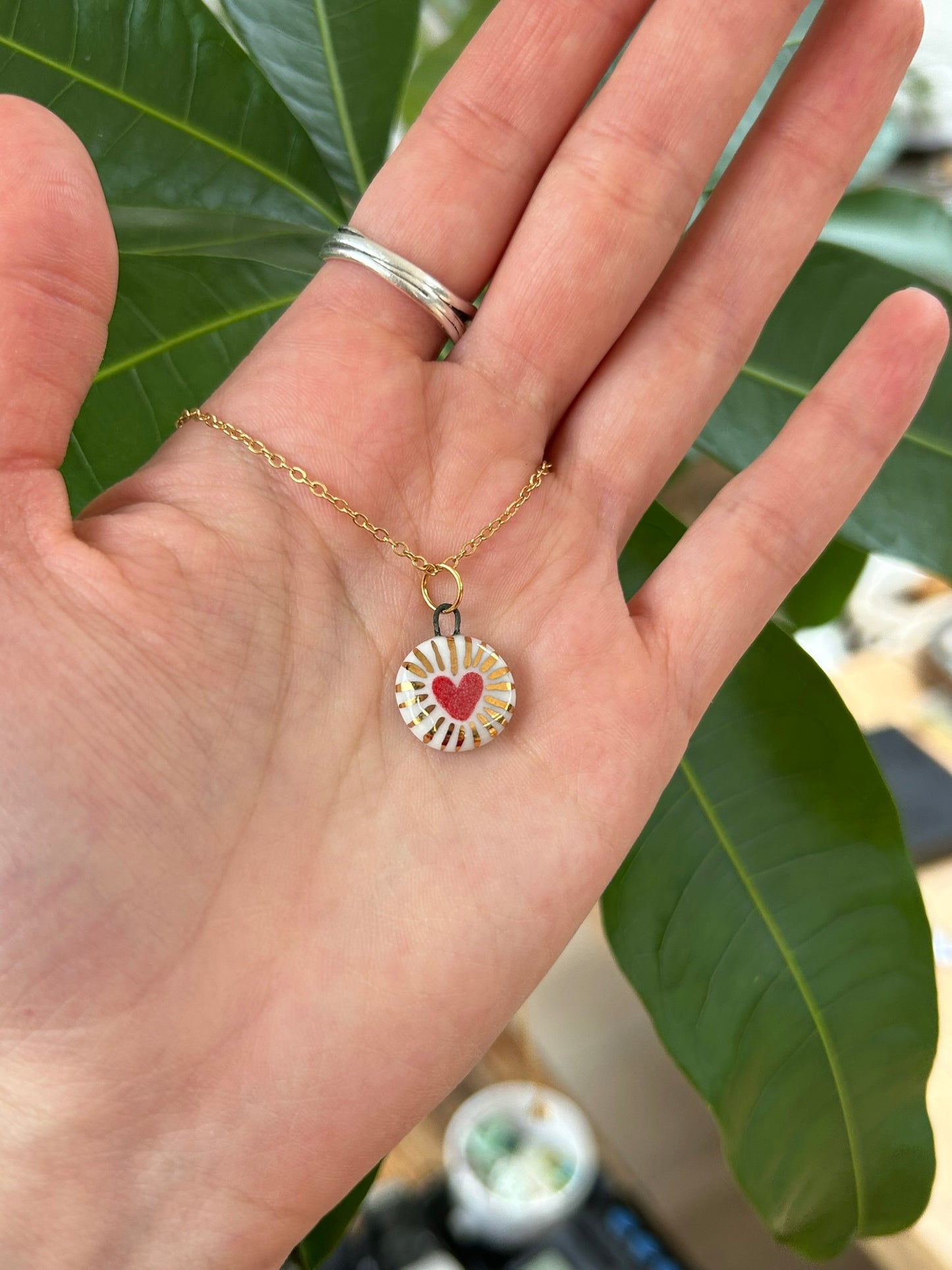 Hand-Sculpted Porcelain Heart Pendant: 24k Gold Lustre Ceramic Necklace Charm