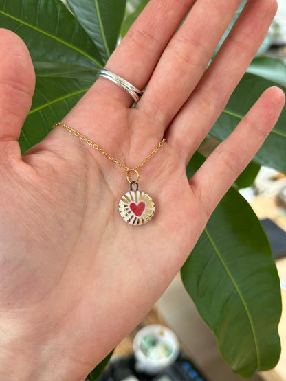 Hand-Sculpted Porcelain Heart Pendant: 24k Gold Lustre Ceramic Necklace Charm