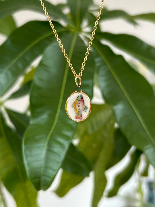 Hand-Sculpted Porcelain Fish Pendant: 24k Gold Lustre Ceramic Necklace Charm
