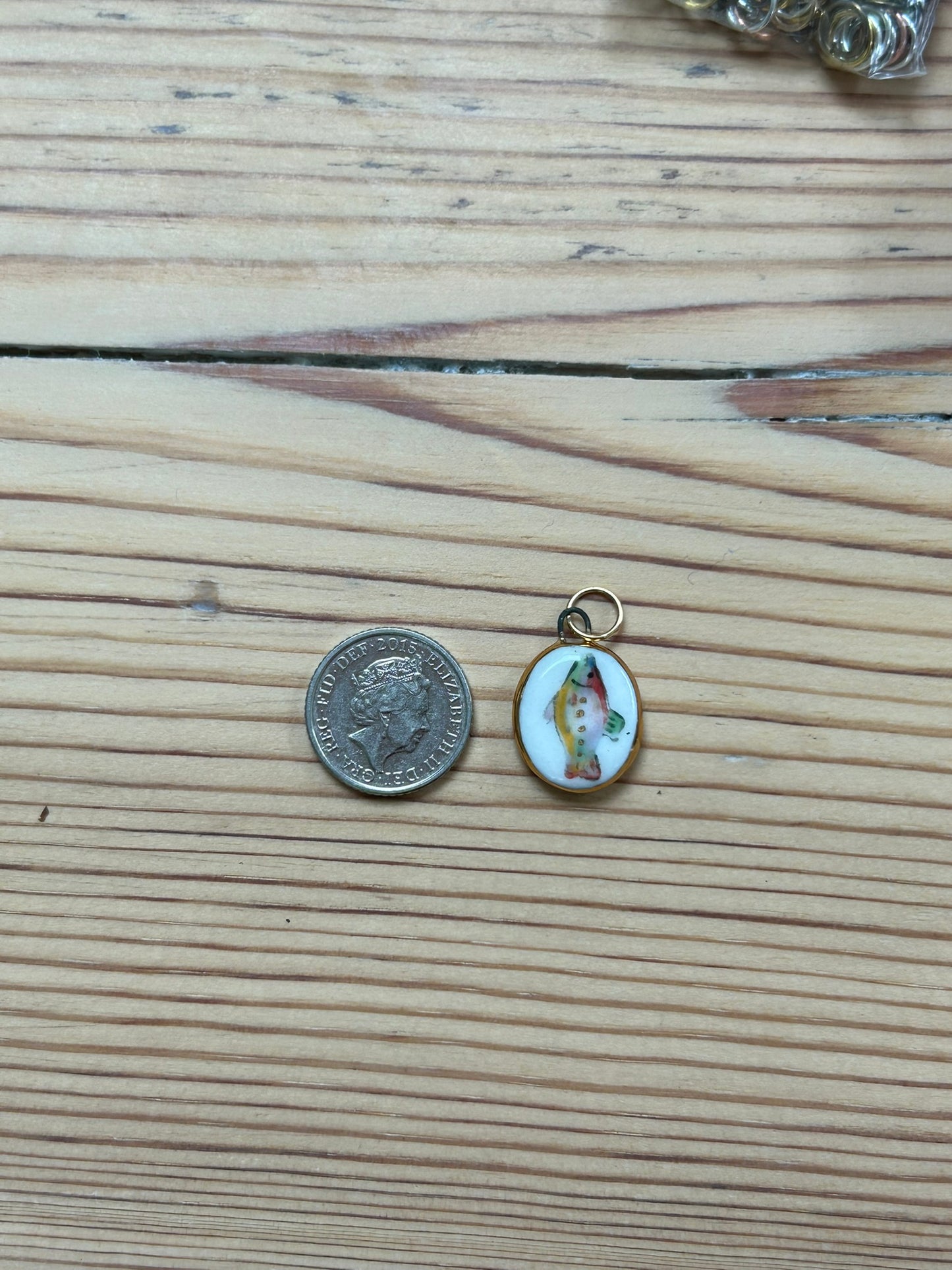 Hand-Sculpted Porcelain Fish Pendant: 24k Gold Lustre Ceramic Necklace Charm