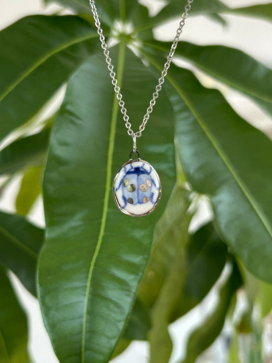 Hand-Sculpted Porcelain Ladybug Pendant: Platinum Lustre Ceramic Necklace Charm