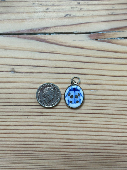 Hand-Sculpted Porcelain Ladybug Pendant: Platinum Lustre Ceramic Necklace Charm