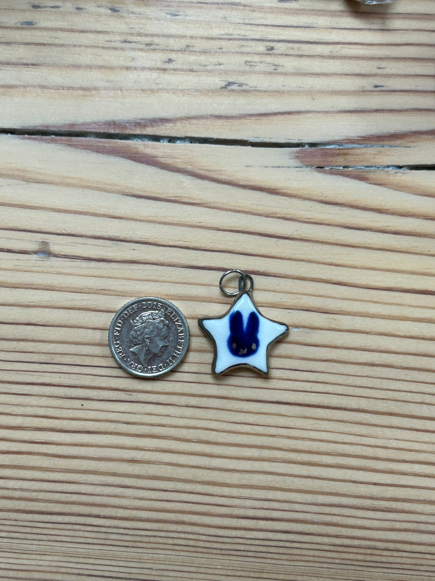 Hand-Sculpted Porcelain Miffy Pendant: Platinum Lustre Ceramic Necklace Charm