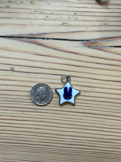 Hand-Sculpted Porcelain Miffy Pendant: Platinum Lustre Ceramic Necklace Charm