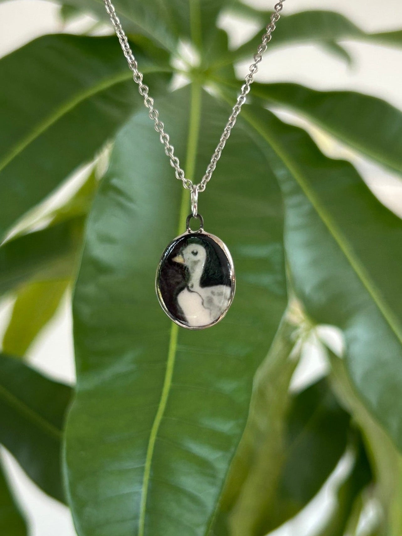 Hand-Sculpted Porcelain Goose Pendant: Platinum Lustre Ceramic Necklace Charm