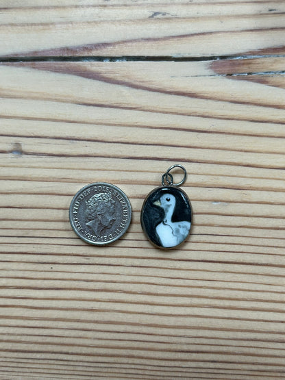 Hand-Sculpted Porcelain Goose Pendant: Platinum Lustre Ceramic Necklace Charm