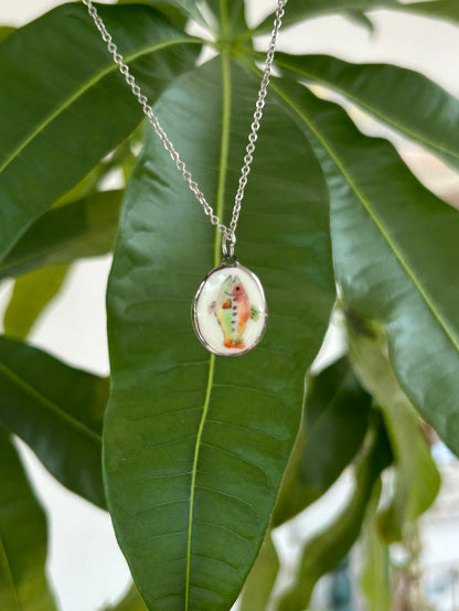 Hand-Sculpted Porcelain Fish Pendant: Platinum Lustre Ceramic Necklace Charm