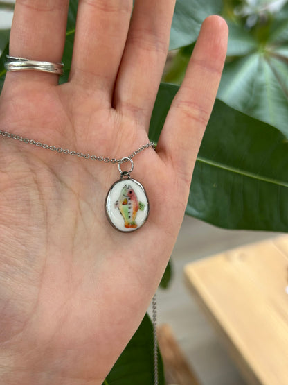 Hand-Sculpted Porcelain Fish Pendant: Platinum Lustre Ceramic Necklace Charm