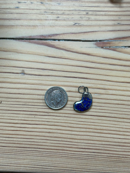 Hand-Sculpted Porcelain Blue Bean Pendant: Platinum Lustre Ceramic Necklace Charm