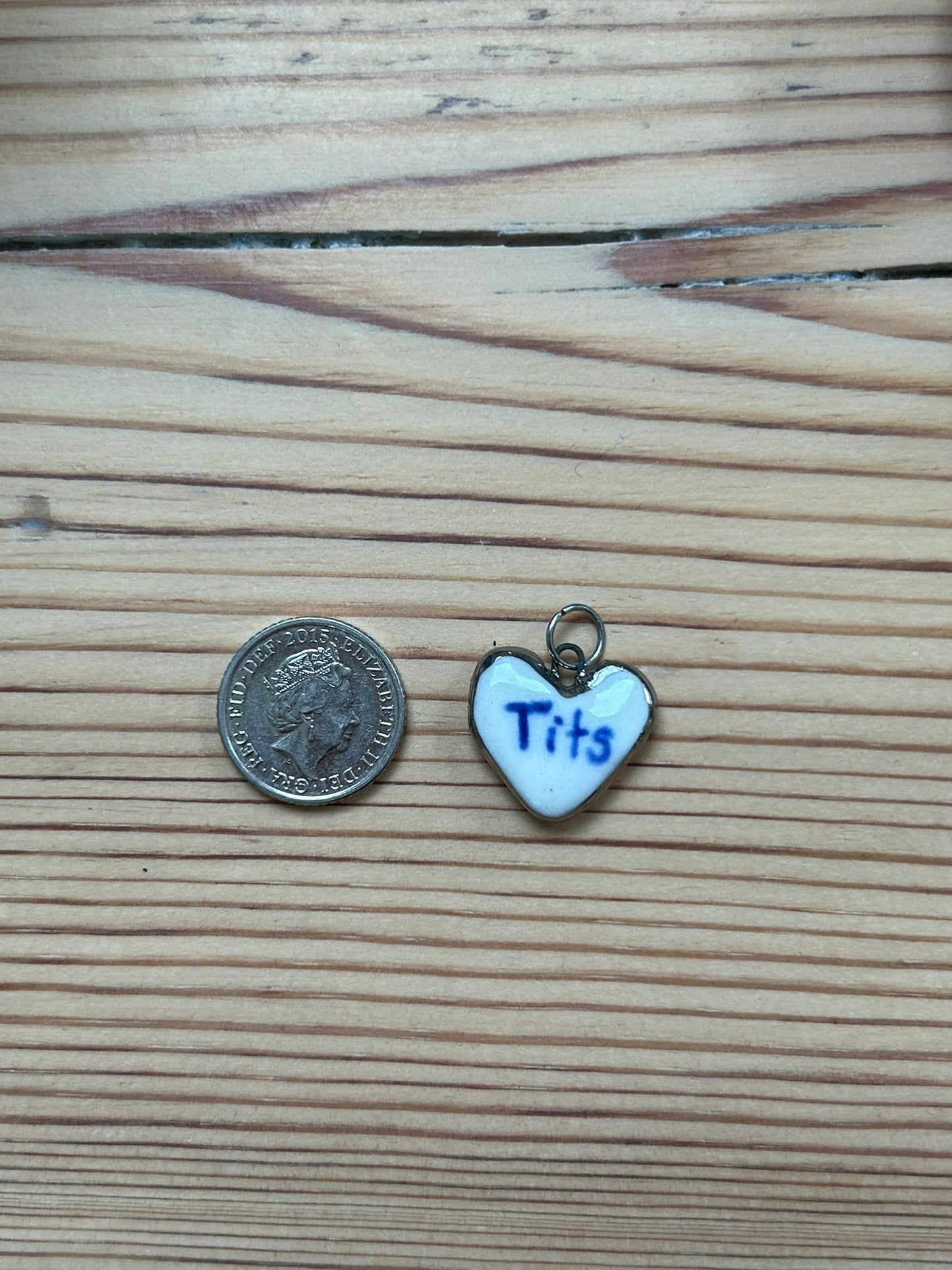 Hand-Sculpted Porcelain Tits Pendant: Platinum Lustre Ceramic Necklace Charm