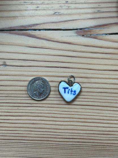 Hand-Sculpted Porcelain Tits Pendant: Platinum Lustre Ceramic Necklace Charm