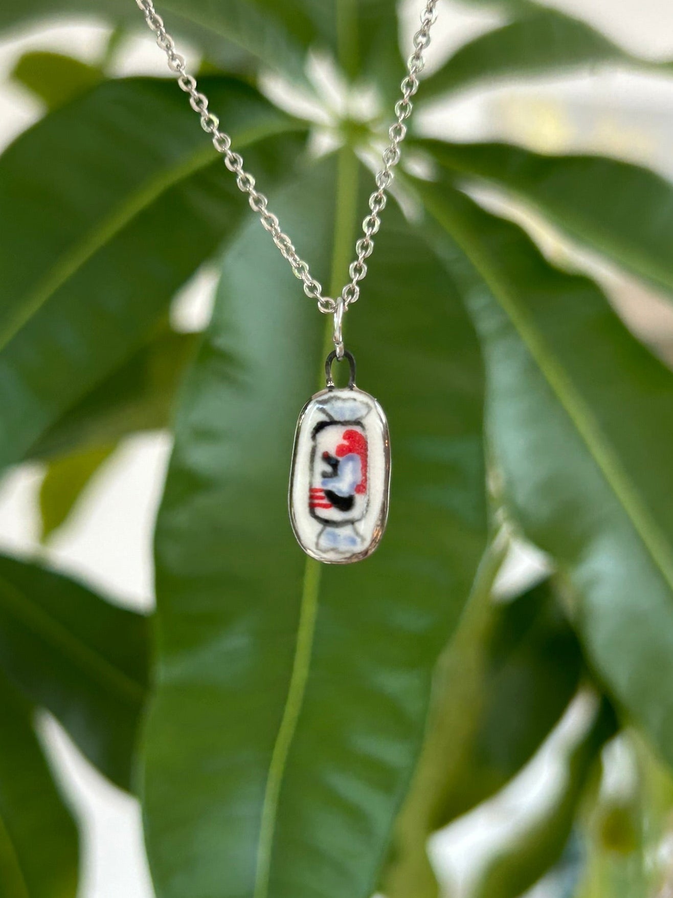 Hand-Sculpted Porcelain White Rabbit Pendant: Platinum Lustre Ceramic Necklace Charm