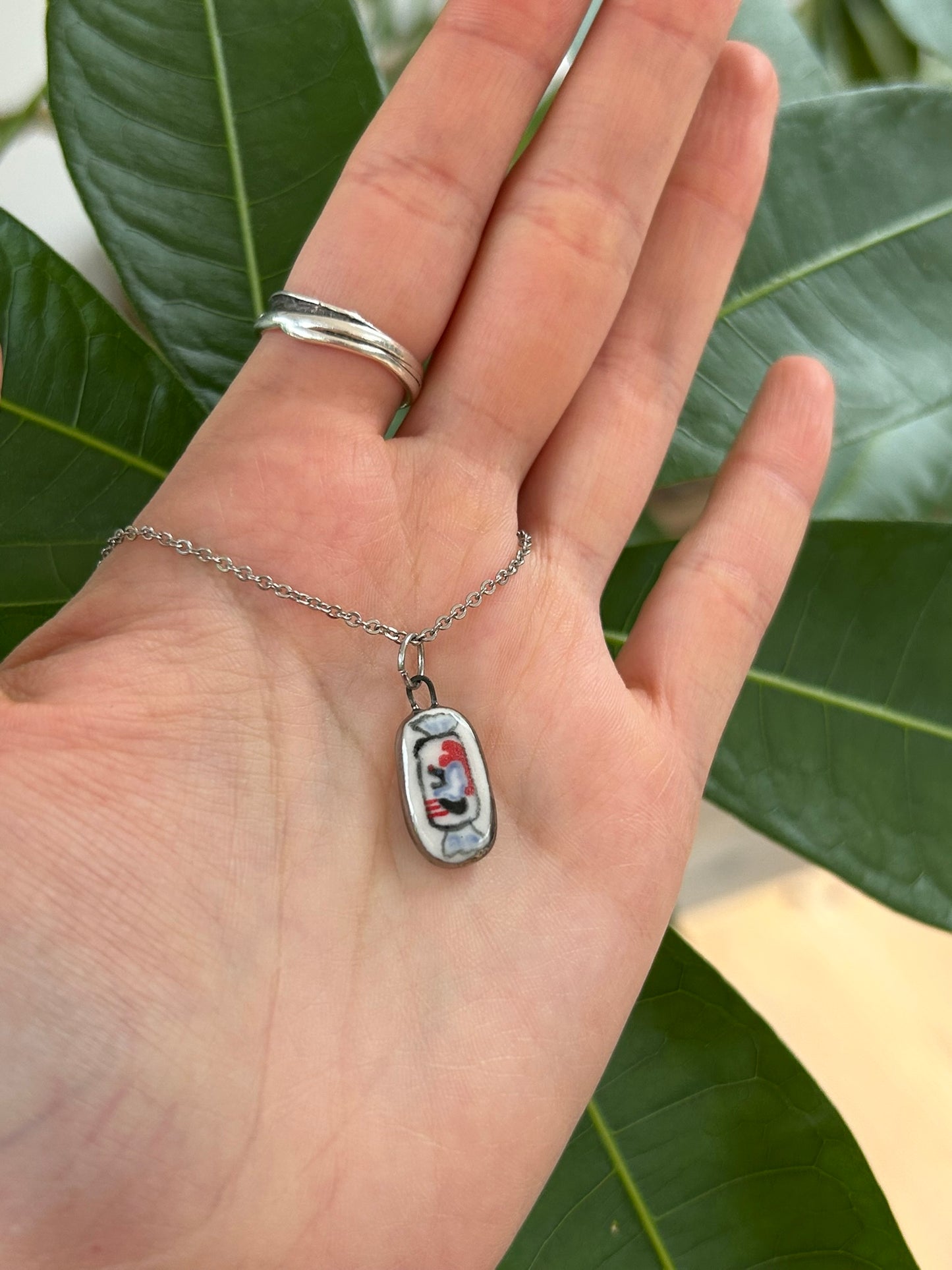 Hand-Sculpted Porcelain White Rabbit Pendant: Platinum Lustre Ceramic Necklace Charm