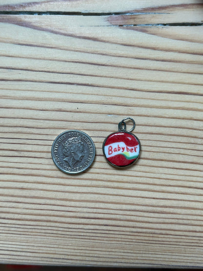 Hand-Sculpted Porcelain Babybel Pendant: Platinum Lustre Ceramic Necklace Charm