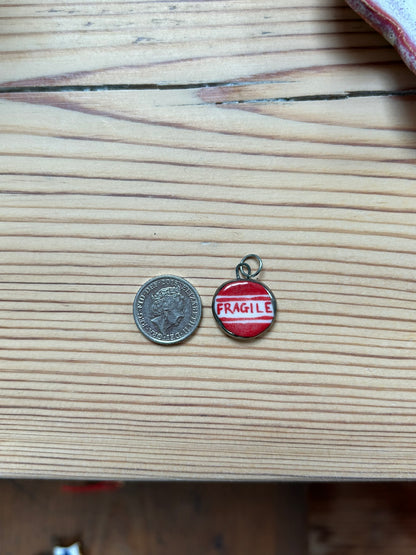 Hand-Sculpted Porcelain 'Fragile' Pendant: Platinum Lustre Ceramic Necklace Charm