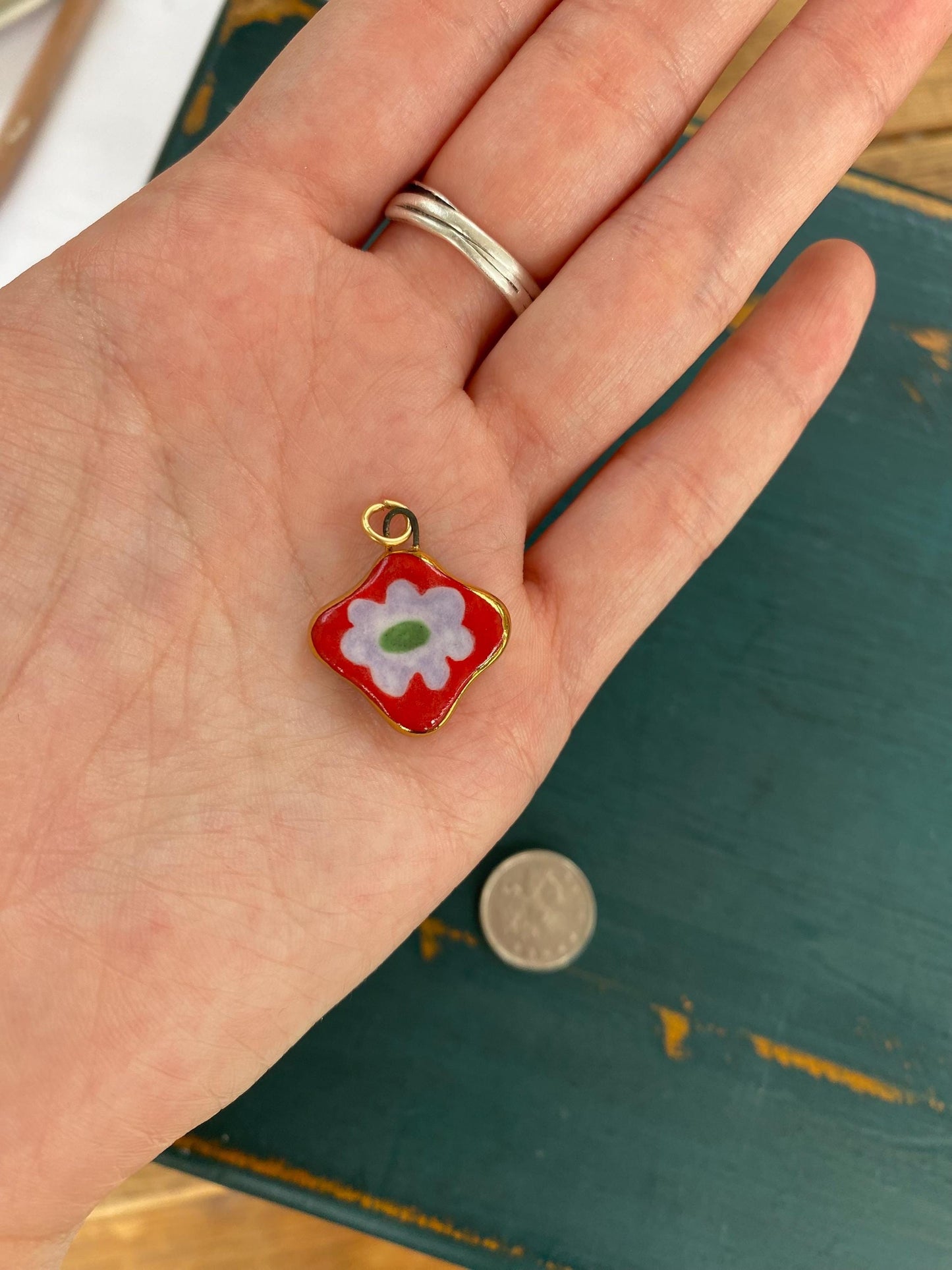Hand-Sculpted Porcelain Flower Pendant: 24k Gold Lustre Ceramic Necklace Charm