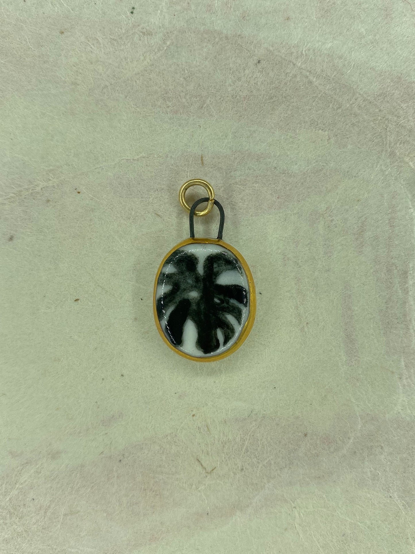 Hand-Sculpted Porcelain Monstera Pendant: 24k Gold Lustre Ceramic Necklace Charm