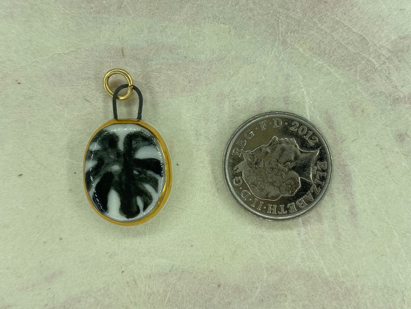Hand-Sculpted Porcelain Monstera Pendant: 24k Gold Lustre Ceramic Necklace Charm