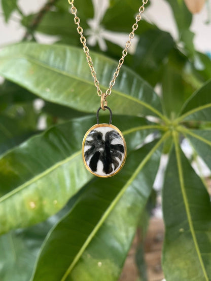 Hand-Sculpted Porcelain Monstera Pendant: 24k Gold Lustre Ceramic Necklace Charm