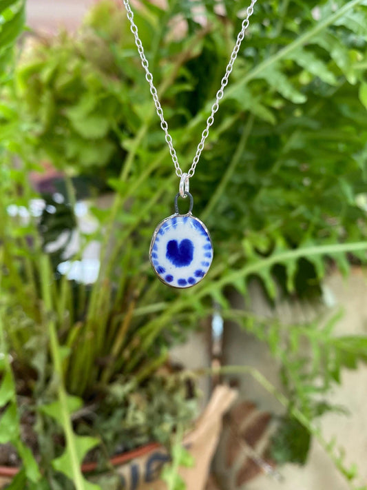 Hand-Sculpted Porcelain Heart Pendant: Platinum Lustre Ceramic Necklace Charm