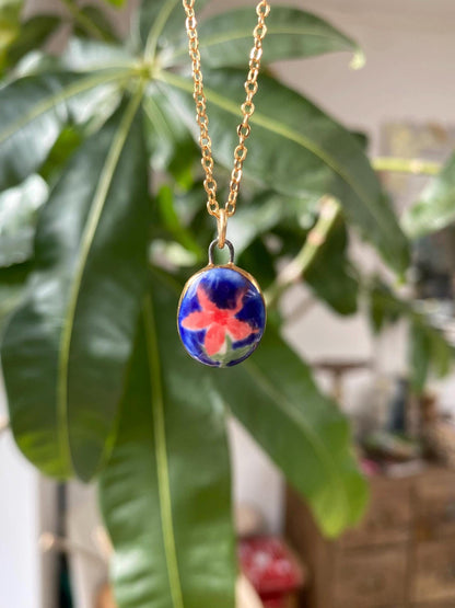 Hand-Sculpted Porcelain Flower Pendant: 24k Gold Lustre Ceramic Necklace Charm