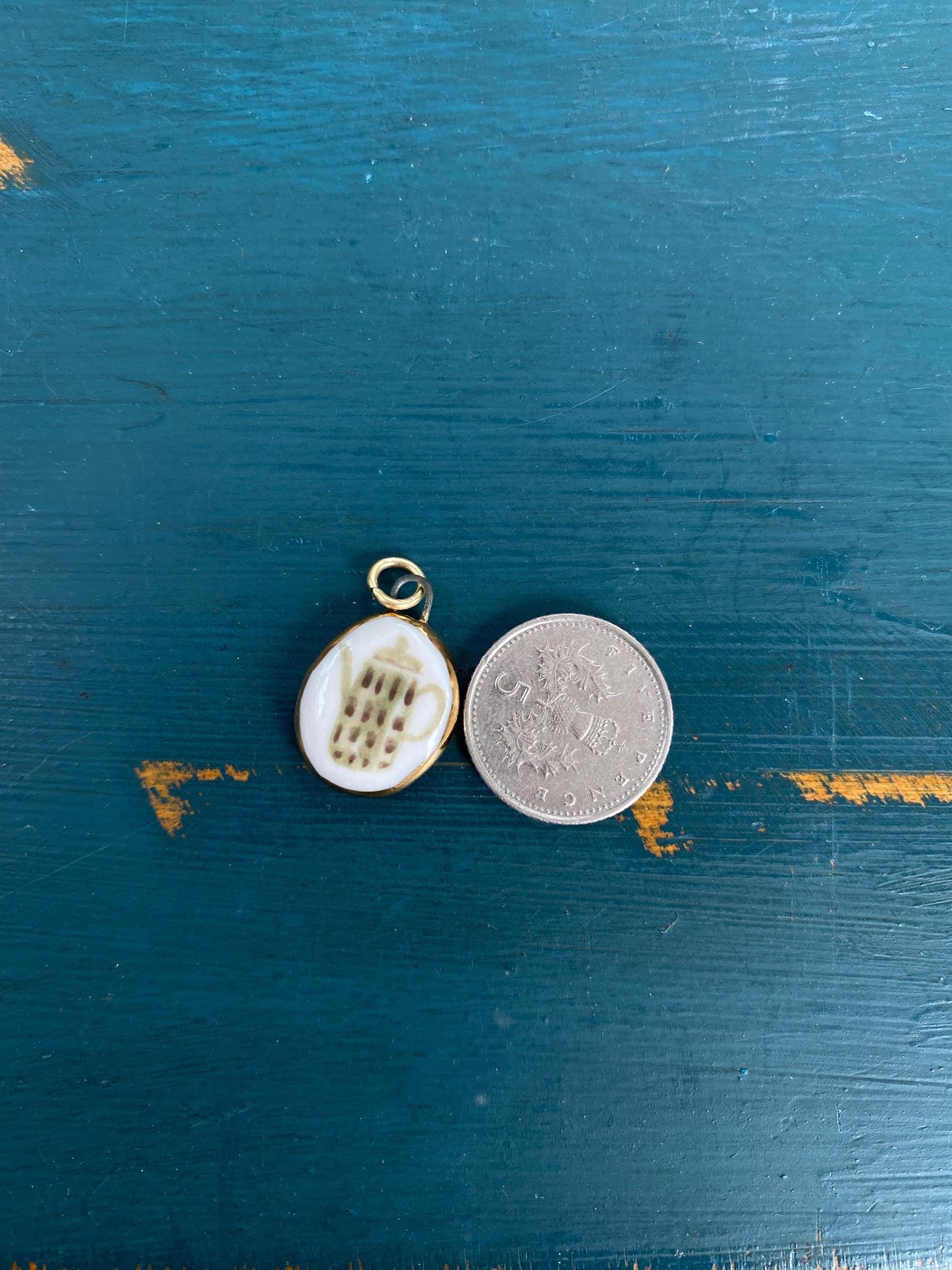 Hand-Sculpted Porcelain Tea Pot Pendant: 24k Gold Lustre Ceramic Necklace Charm