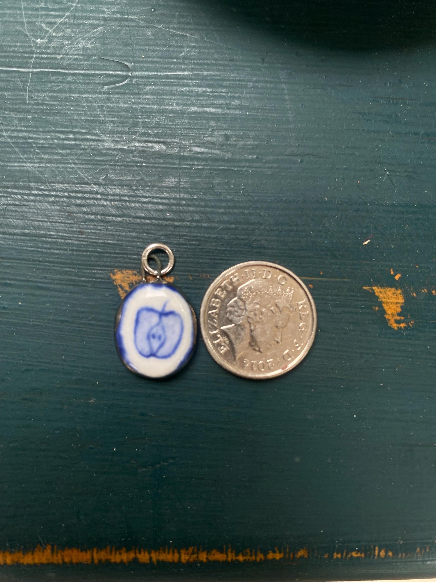 Hand-Sculpted Porcelain Apple Pendant: Platinum Lustre Ceramic Necklace Charm