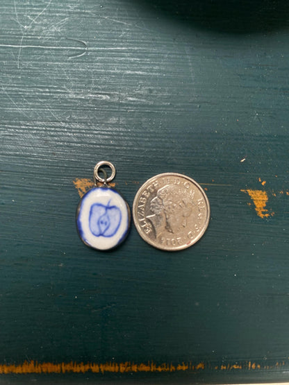 Hand-Sculpted Porcelain Apple Pendant: Platinum Lustre Ceramic Necklace Charm