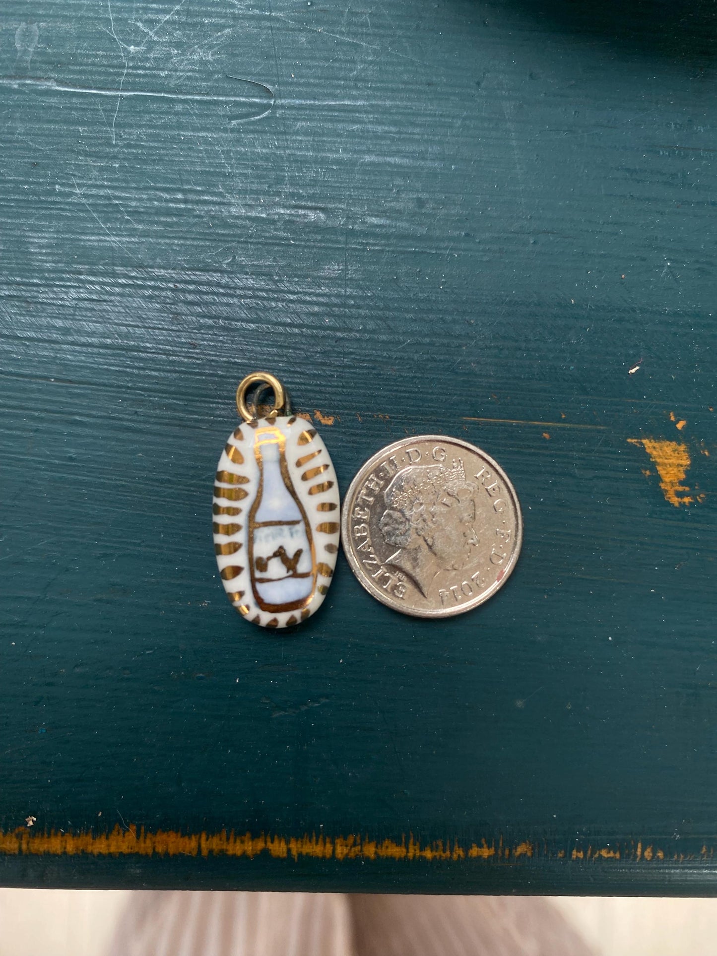 Hand-Sculpted Porcelain Wine Pendant: 24k Gold Lustre Ceramic Necklace Charm