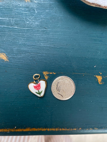 Hand-Sculpted Porcelain Tulip Pendant: 24k Gold Lustre Ceramic Necklace Charm