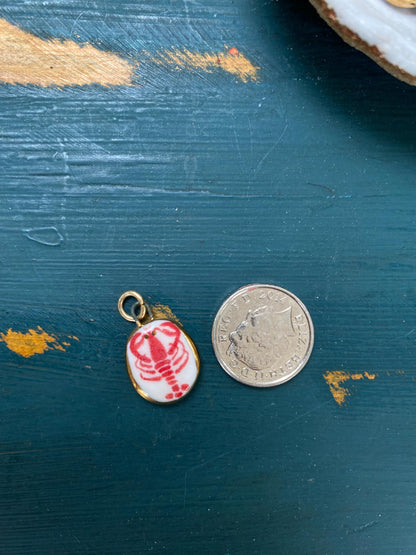 Hand-Sculpted Porcelain Lobster Pendant: 24k Gold Lustre Ceramic Necklace Charm