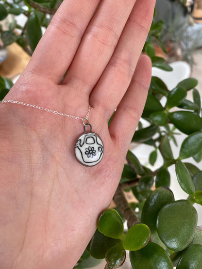 Hand-Sculpted Porcelain Watering Can Pendant: Platinum Lustre Ceramic Necklace Charm