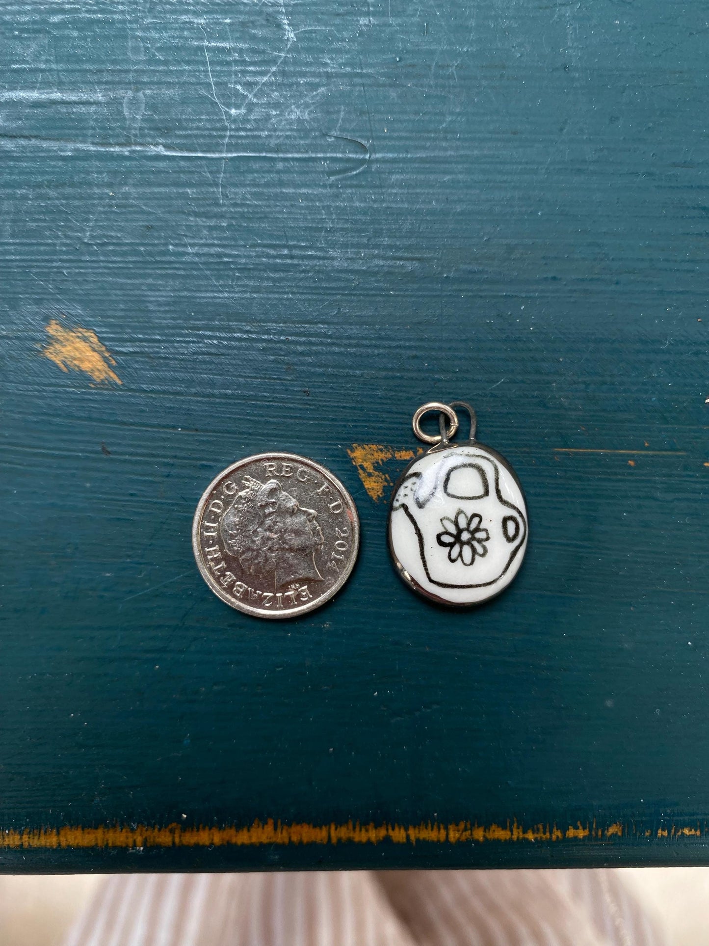 Hand-Sculpted Porcelain Watering Can Pendant: Platinum Lustre Ceramic Necklace Charm