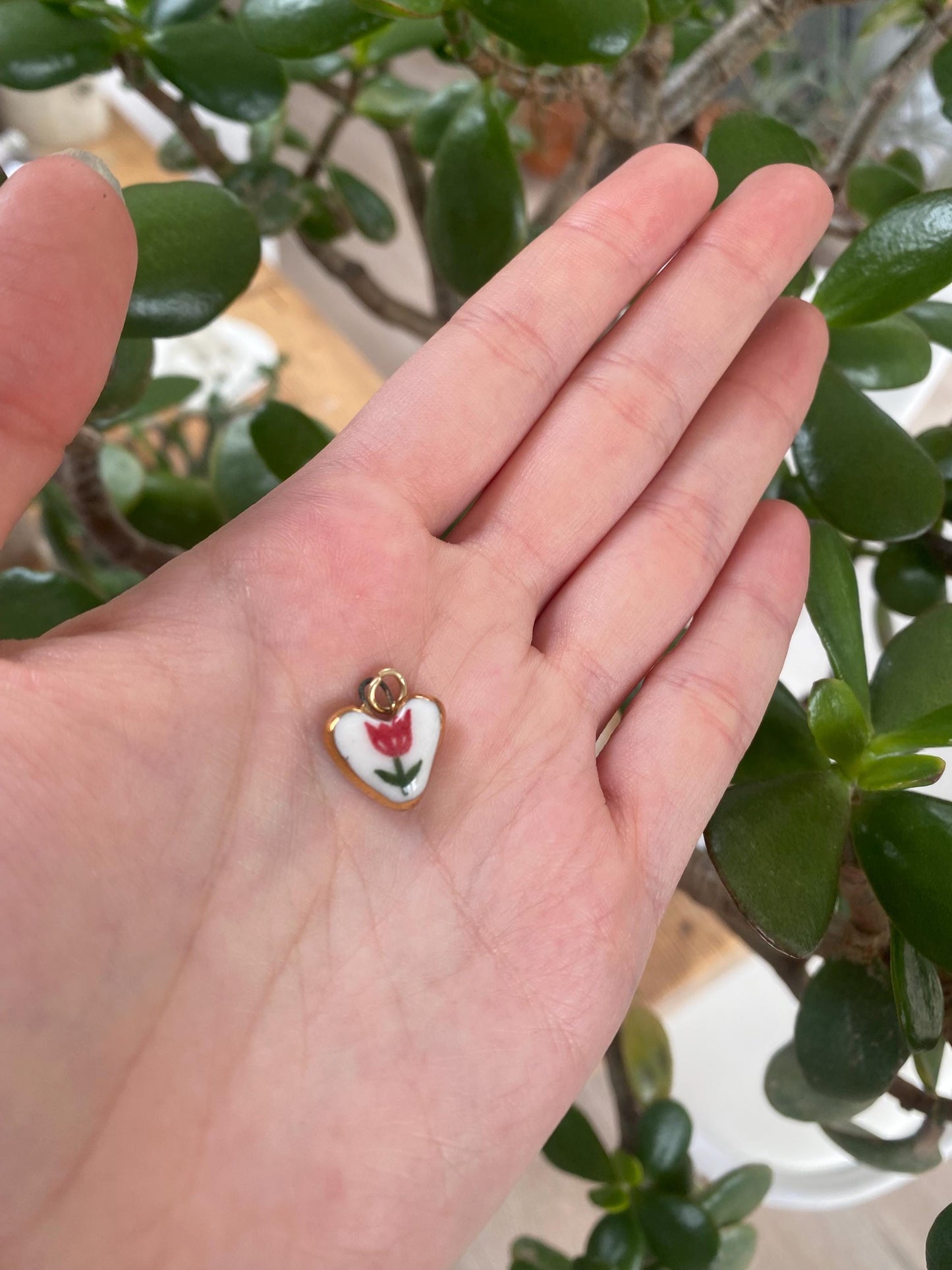 Hand-Sculpted Porcelain Tulip Pendant: 24k Gold Lustre Ceramic Necklace Charm