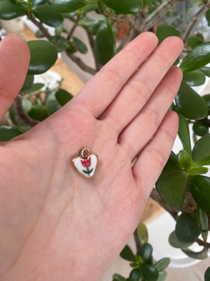 Hand-Sculpted Porcelain Tulip Pendant: 24k Gold Lustre Ceramic Necklace Charm
