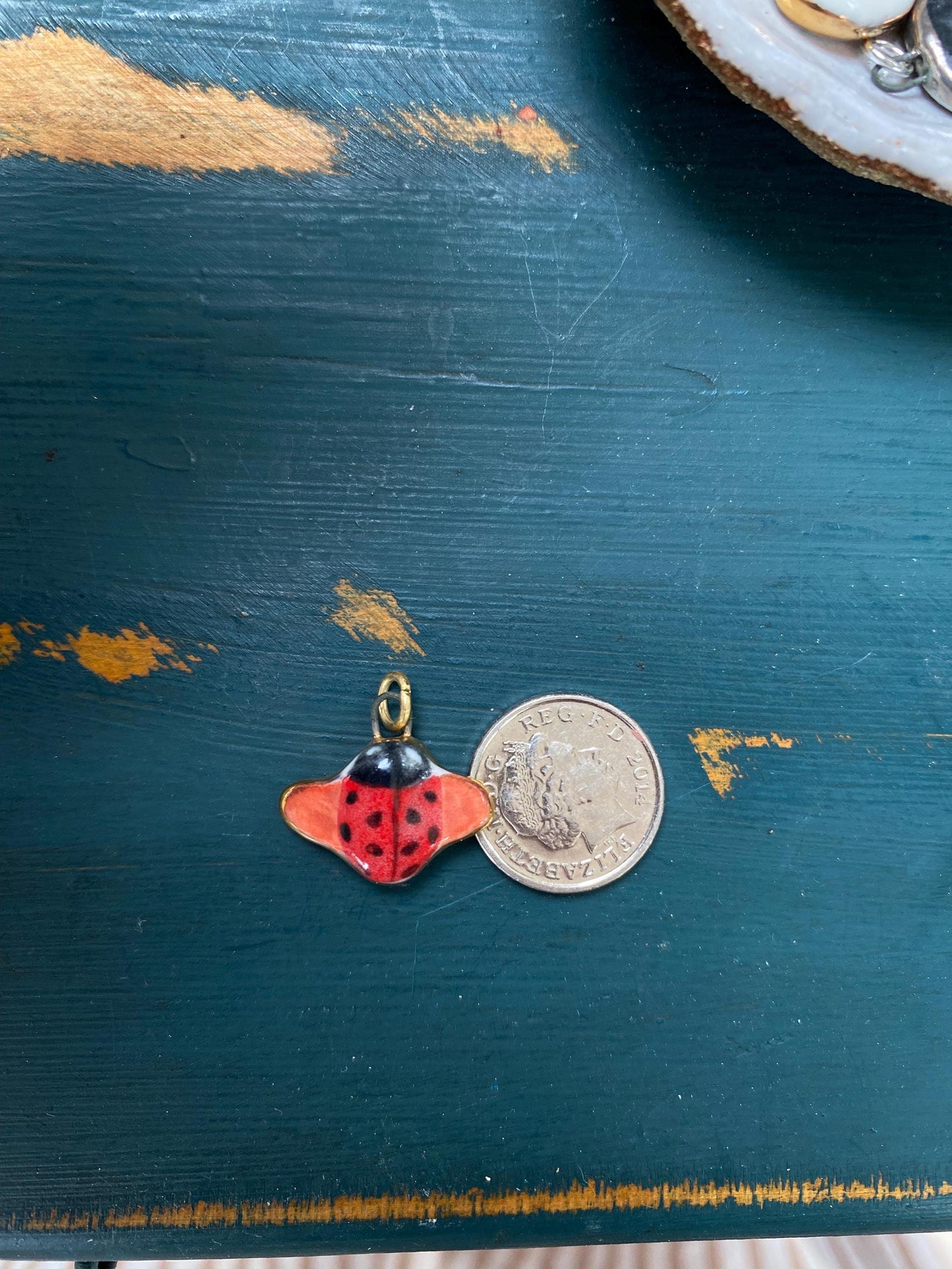 Hand-Sculpted Porcelain Ladybug Pendant: 24k Gold Lustre Ceramic Necklace Charm