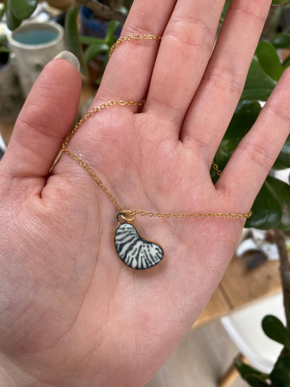 Hand-Sculpted Porcelain Bean Pendant: 24k Gold Lustre Ceramic Necklace Charm