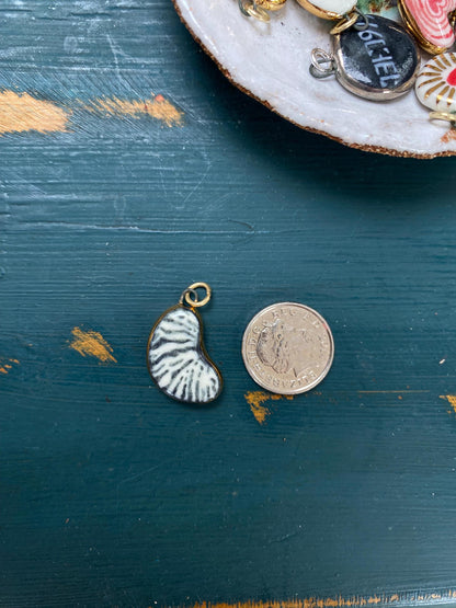 Hand-Sculpted Porcelain Bean Pendant: 24k Gold Lustre Ceramic Necklace Charm