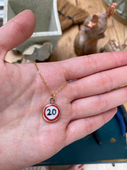 Hand-Sculpted Porcelain 20mph Pendant: 24k Gold Lustre Ceramic Necklace Charm