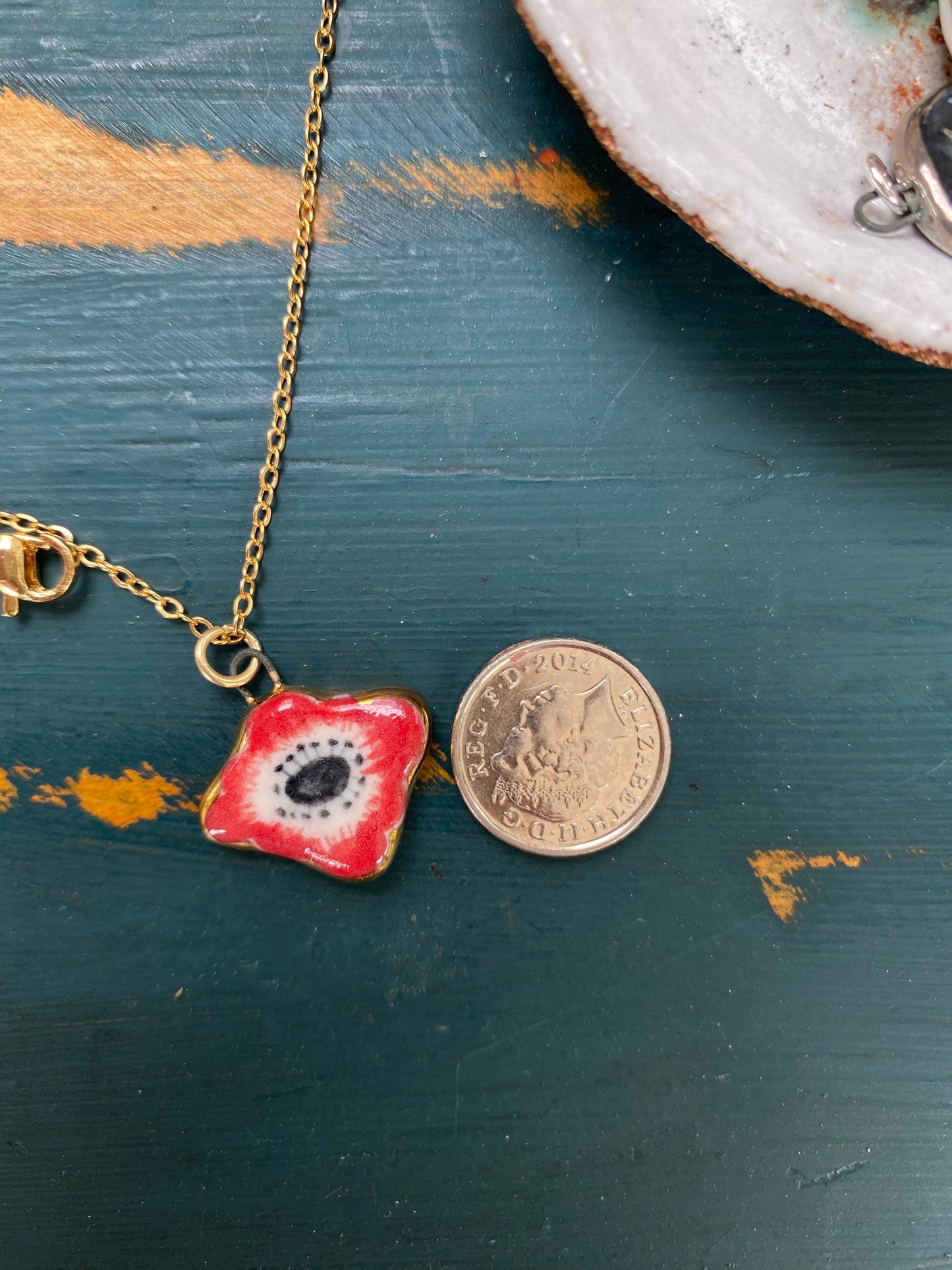 Hand-Sculpted Porcelain Poppy Pendant: 24k Gold Lustre Ceramic Necklace Charm