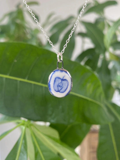Hand-Sculpted Porcelain Apple Pendant: Platinum Lustre Ceramic Necklace Charm