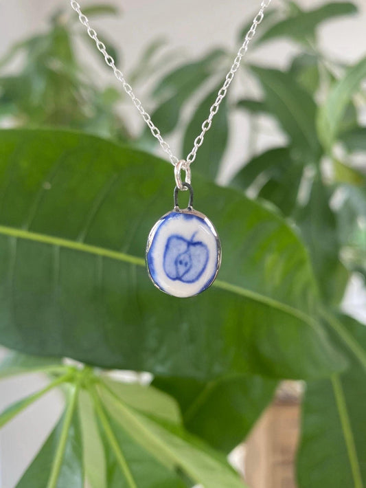 Hand-Sculpted Porcelain Apple Pendant: Platinum Lustre Ceramic Necklace Charm