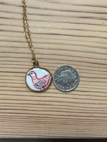 Hand-Sculpted Porcelain Chicken Pendant: 24k Gold Lustre Ceramic Necklace Charm