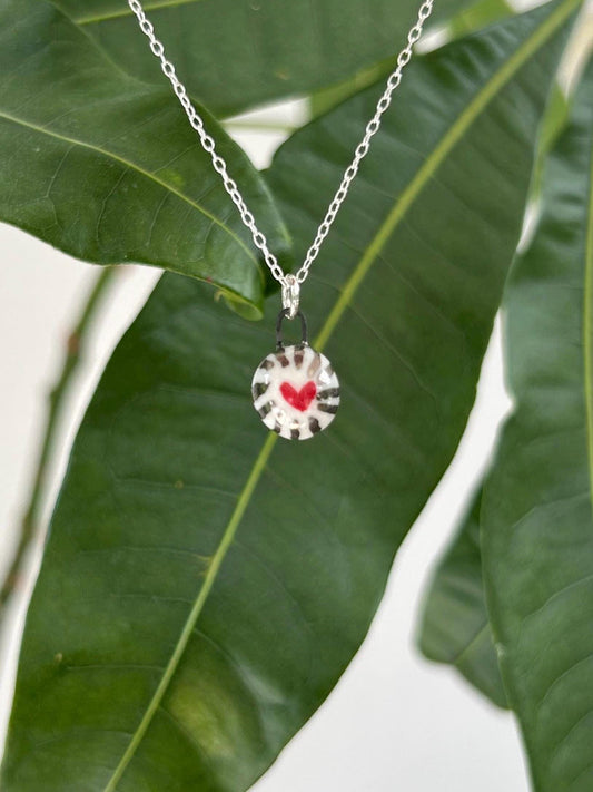 Hand-Sculpted Porcelain Heart Ball Pendant: Platinum Lustre Ceramic Necklace Charm