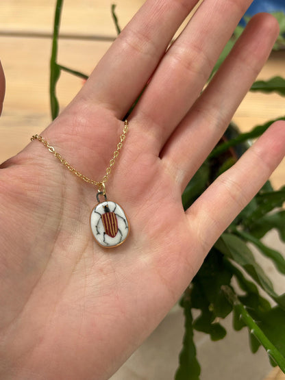 Hand-Sculpted Porcelain Beetle Pendant: 24k Gold Lustre Ceramic Necklace Charm